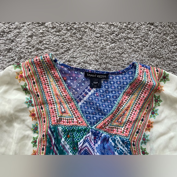 Tanvi Kedia Blouse Size XXS/P Multicolor Sequin Beaded Oversized Flowy Sheer - Picture 6 of 7